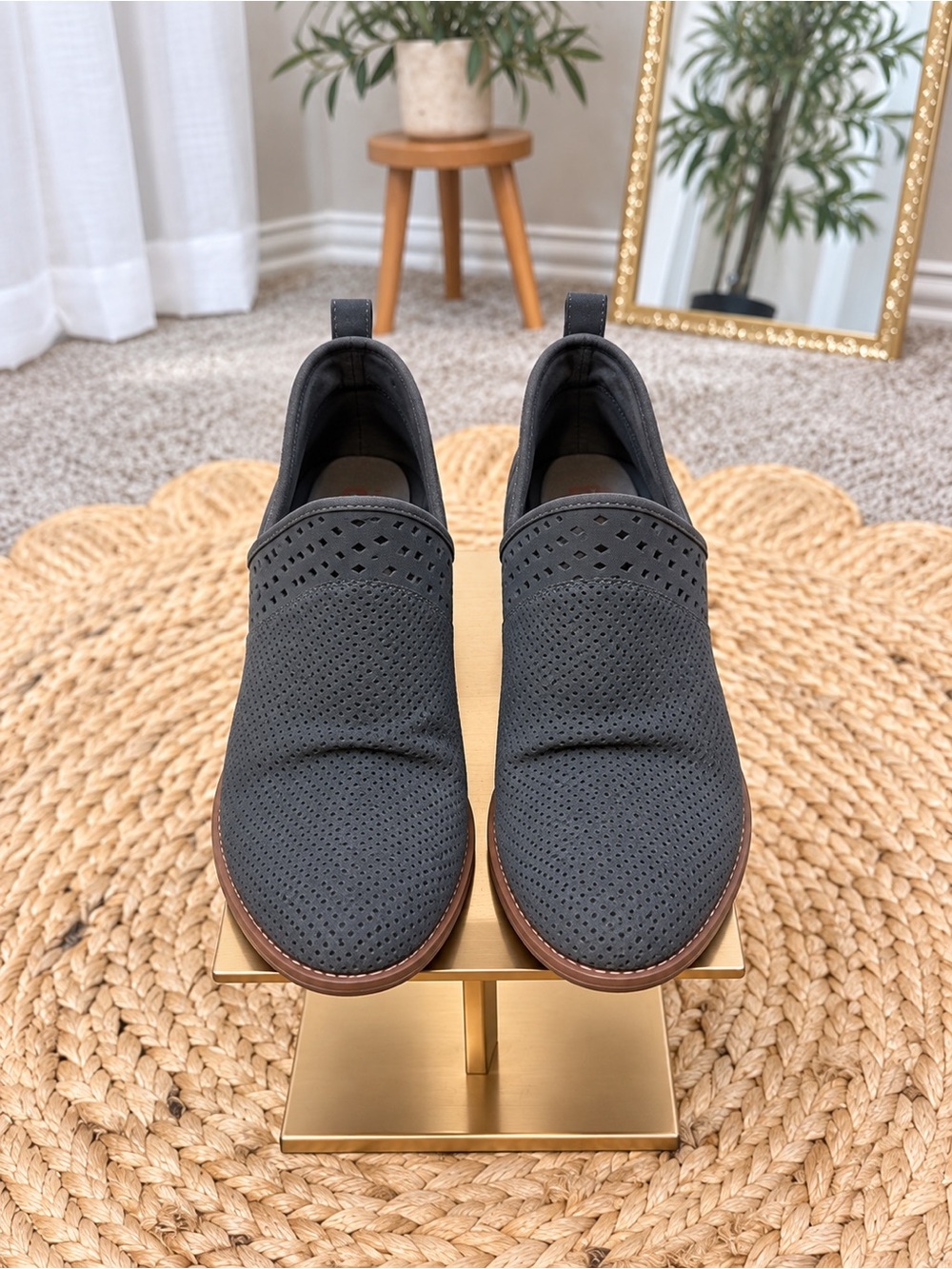 Skechers Charcoal Gray Perforated Memory Foam Ankle Booties